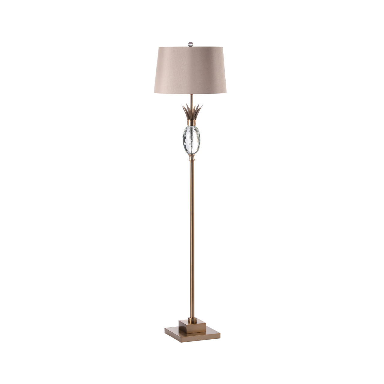 162.5cm Champagne Metal Floor Lamp w/ Pineapple Glass and Taupe Faux Silk Shade-E27 Dual Plug