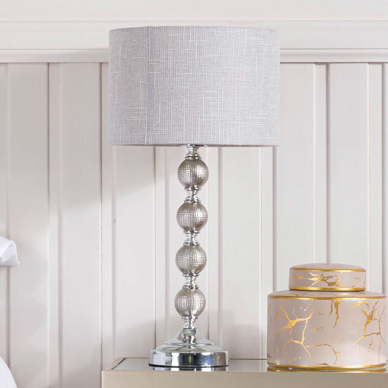 53.5cm Ceramic Ball Table Lamp Light Grey Linen Shade-Du Plug