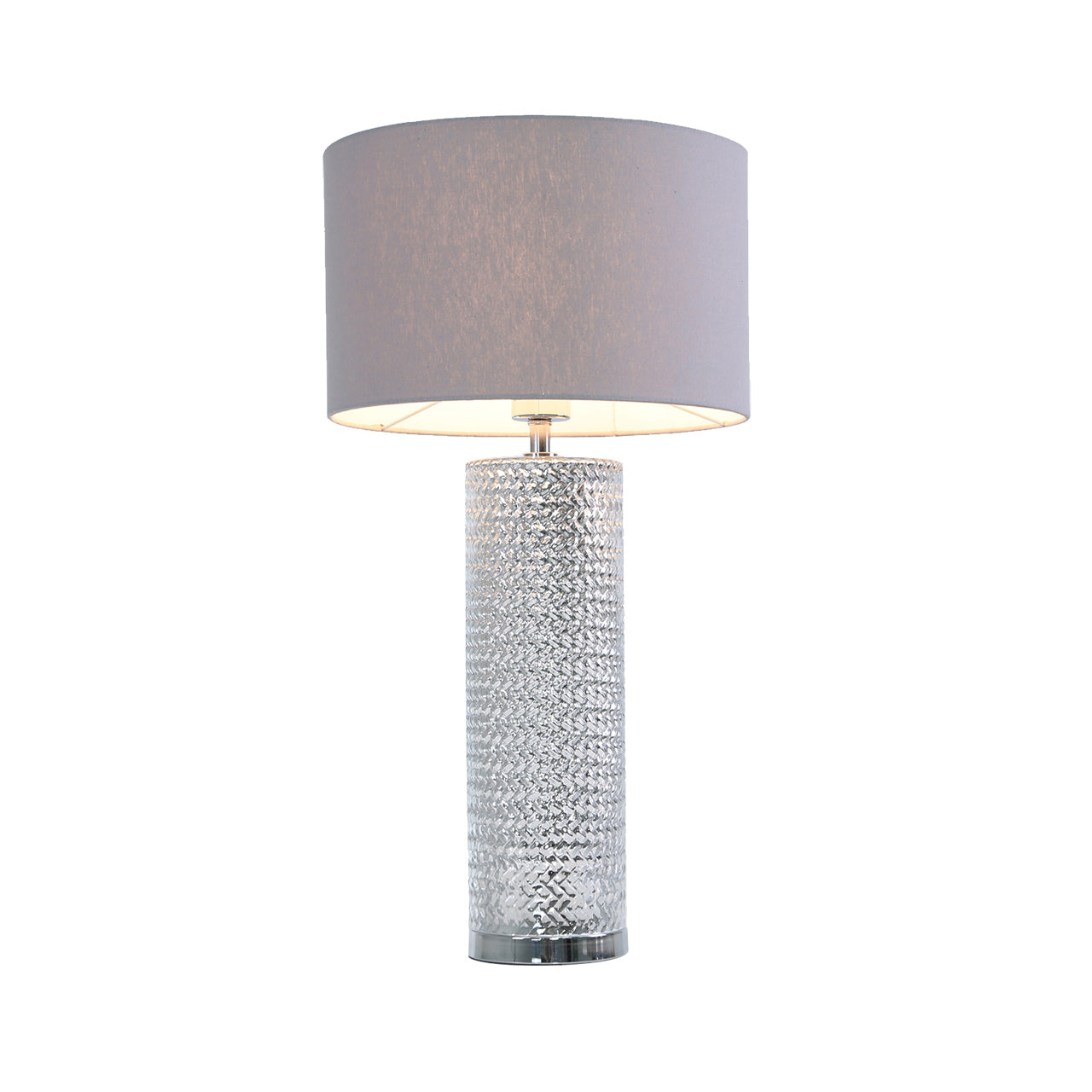 60cm Silver Glass Table Lamp Grey Linen Shade-E27-Dual