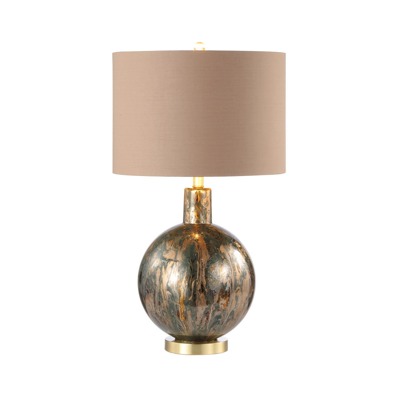 72cm Green Gold Abstract Glass Table Lamp with Taupe Faux Silk Shade-Gold Ins-E27 Dual Plug