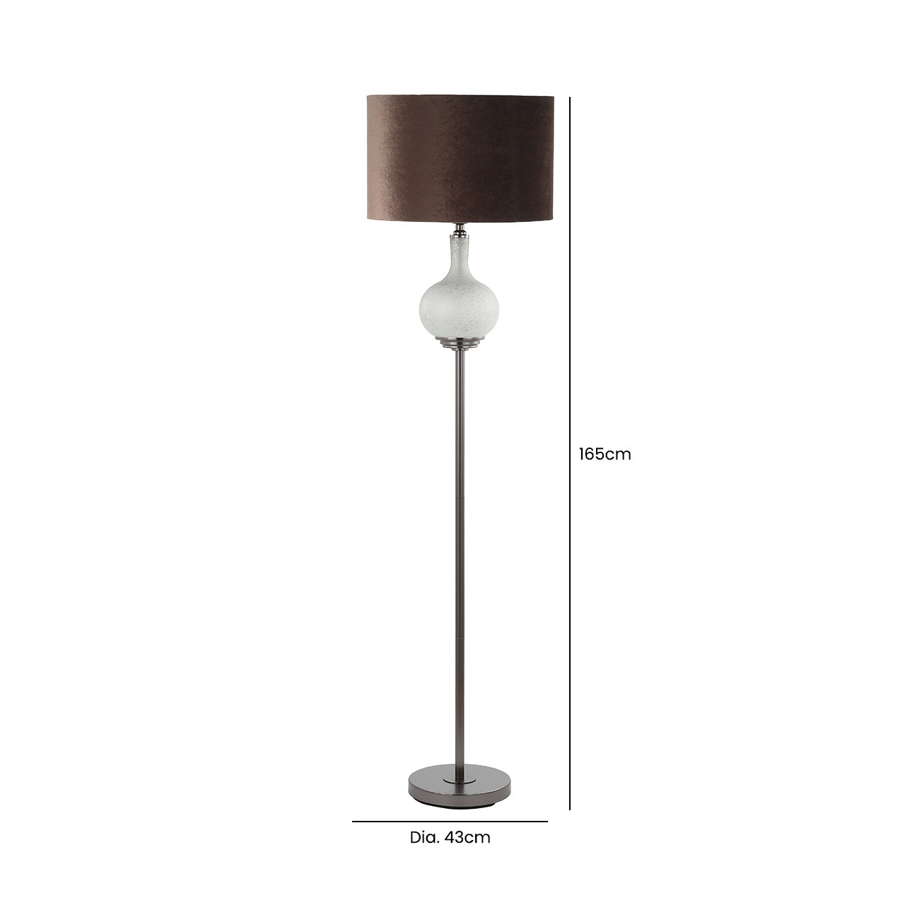 165cm Silver Frost Floor Lamp with Mocha Velvet Shade-Silver Ins- E27 Dual Plug
