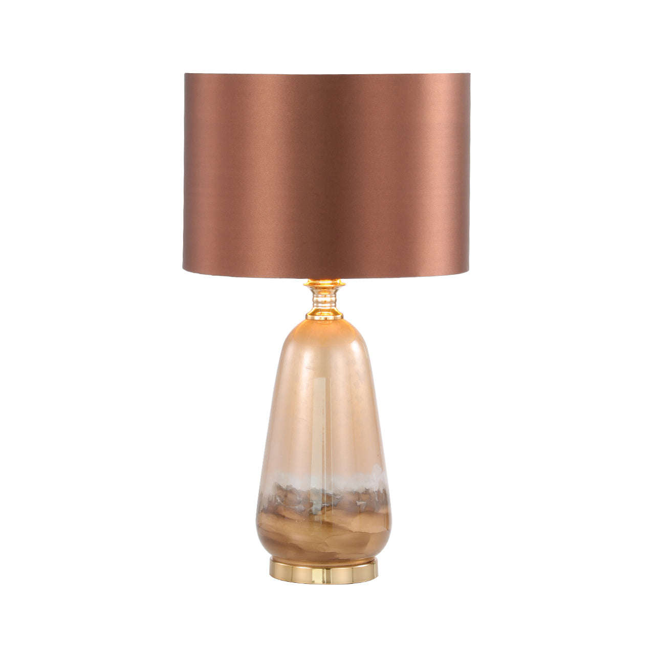 57cm Two Tone Brown Glass Table Lamp with Dark Brown Satin Shade- Gold Ins - E27 Dual Plug