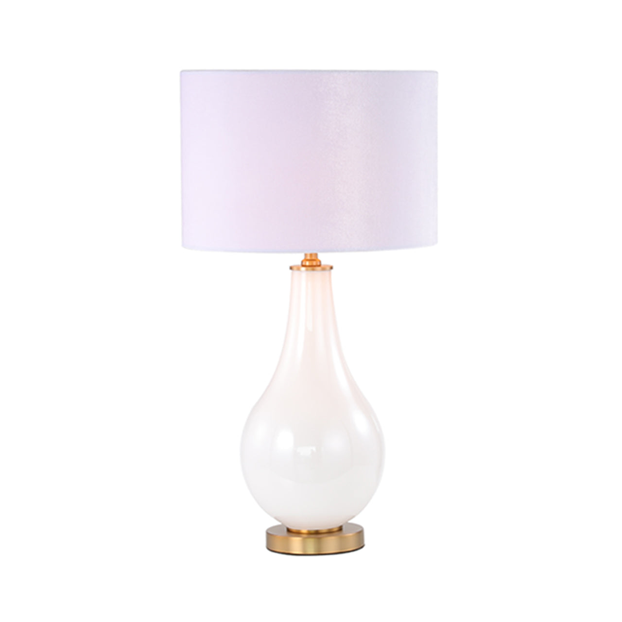70.5cm White Pearl Glass Table Lamp with White Velvet Shade- Gold Ins- E27 Dual Plug