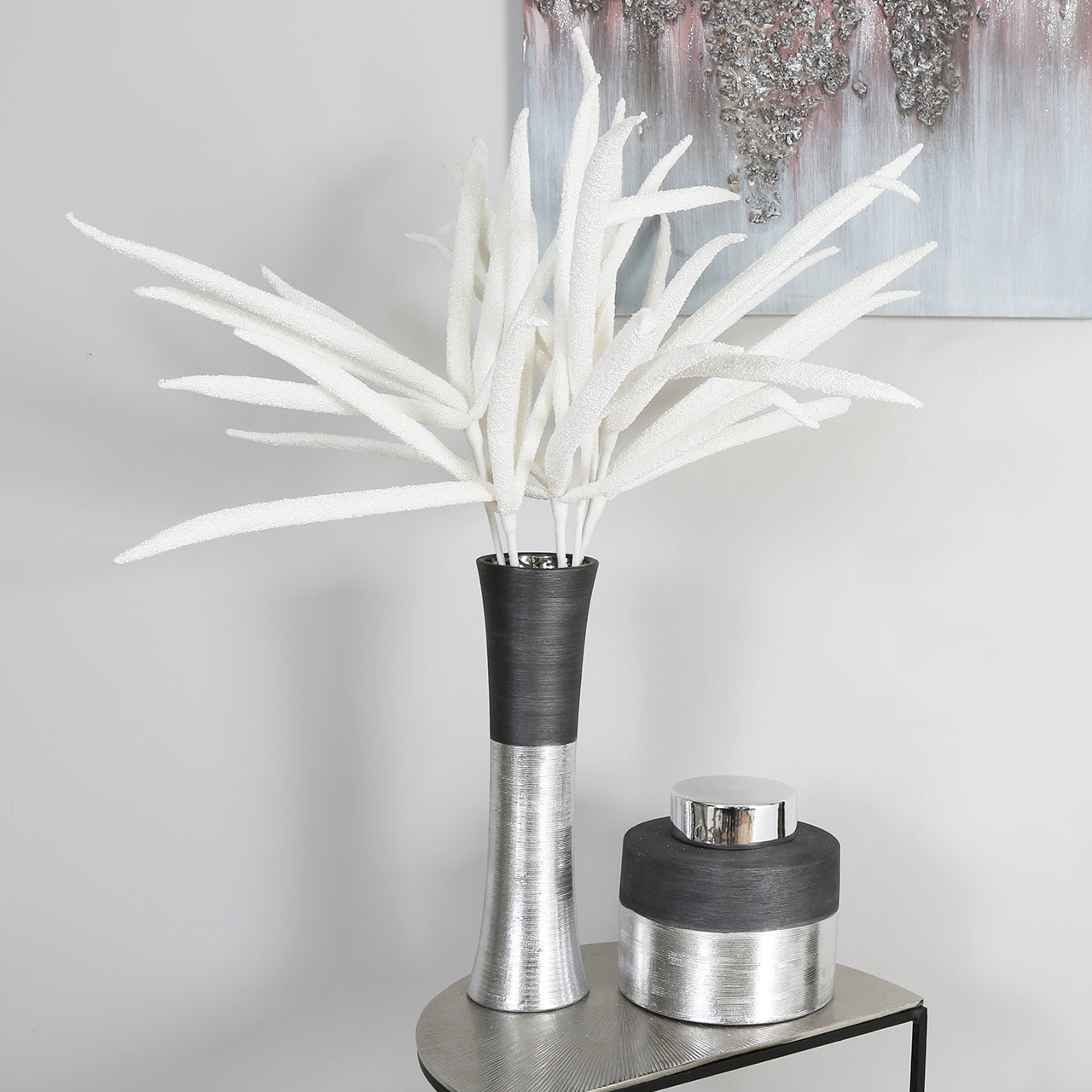 90cm Foam Spiky Stem White With Glitter