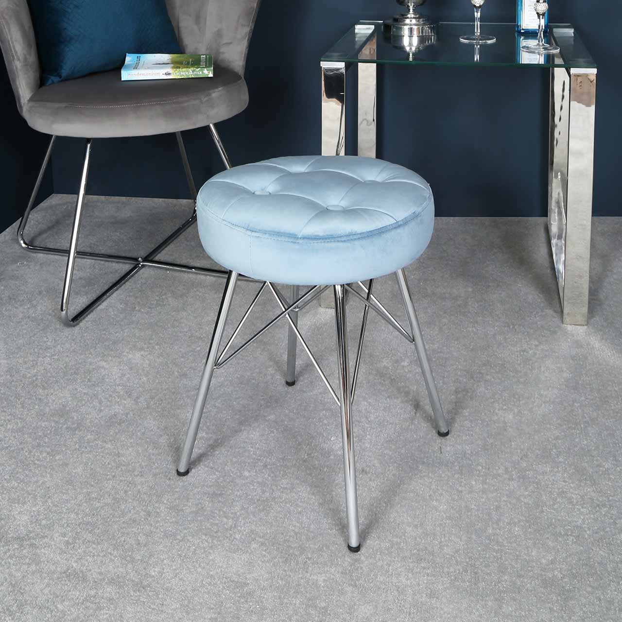 Alice Tufted Stool Light Blue