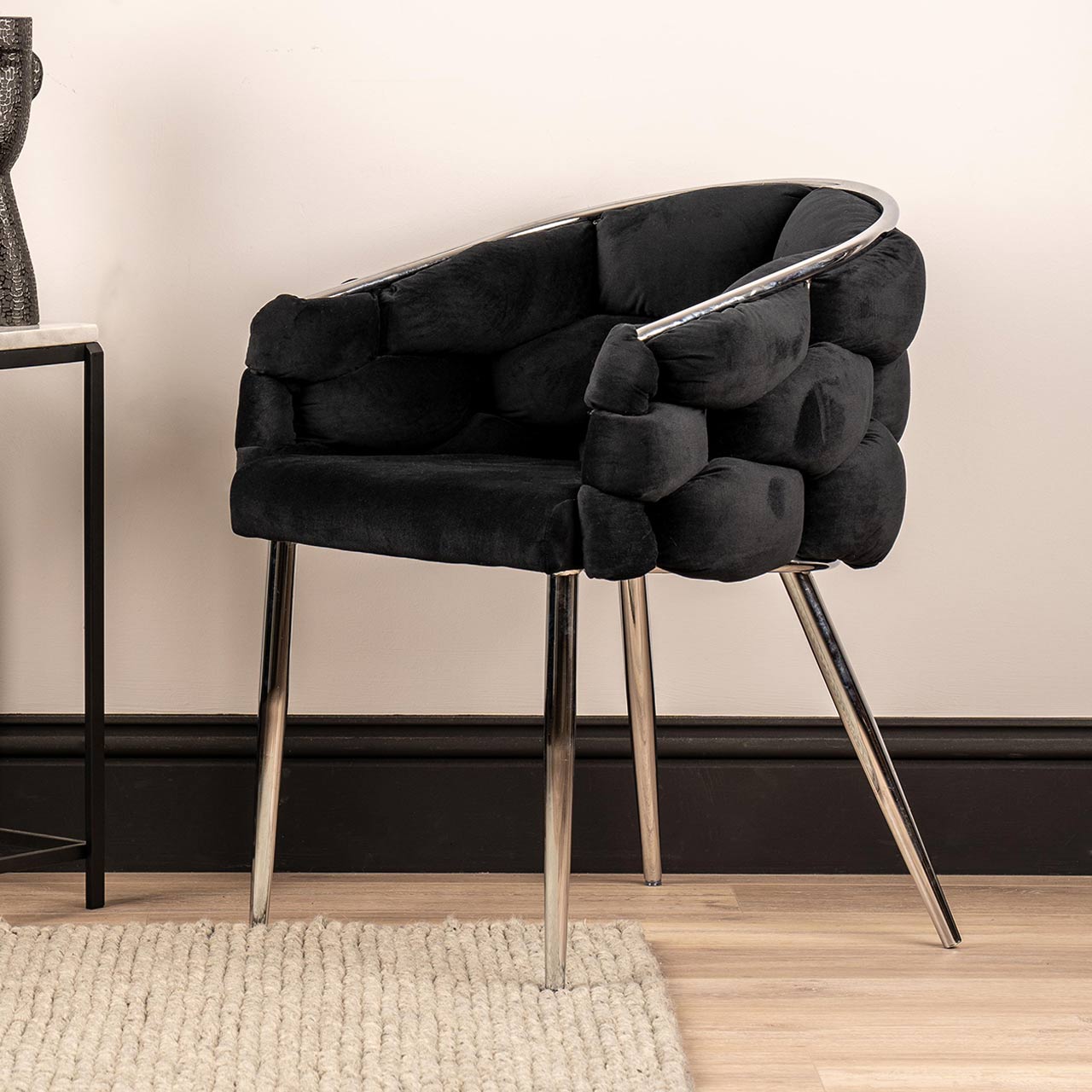 Margaux Black Velvet Dining Chair with Chrome Legs