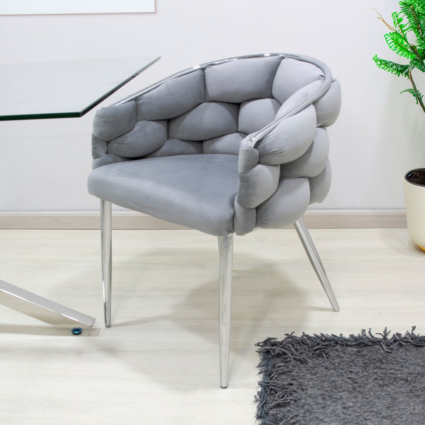 Margaux Grey Velvet Dining Chair with Chrome Legs