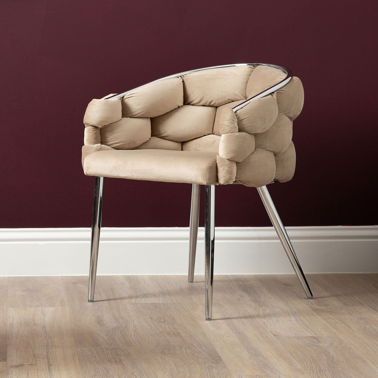 Margaux Taupe Velvet Dining Chair with Chrome Legs