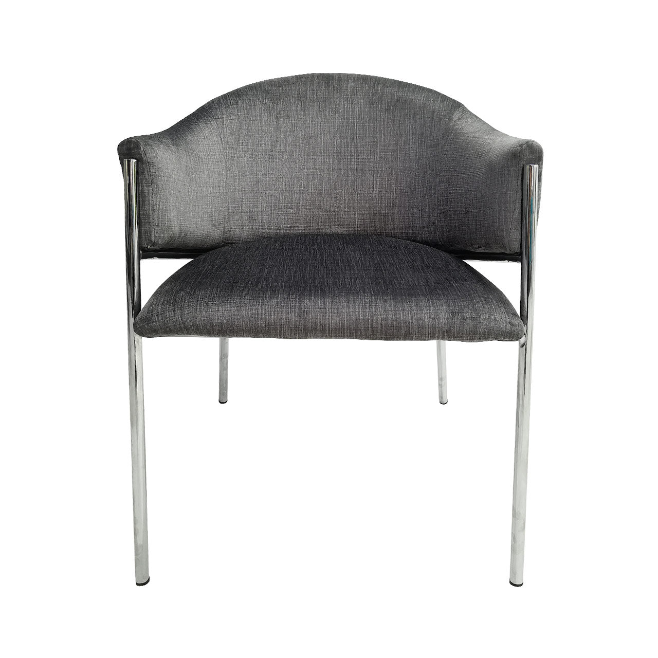 Louis Grey Charcoal Patterned Velvet Dining Chair with Chrome Legs