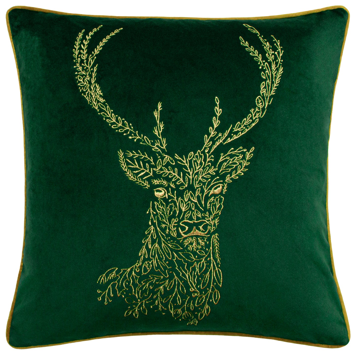 FOREST FAUNA STAG 50X50 FEATHER FILLED CUSHION EMERALD/GOLD