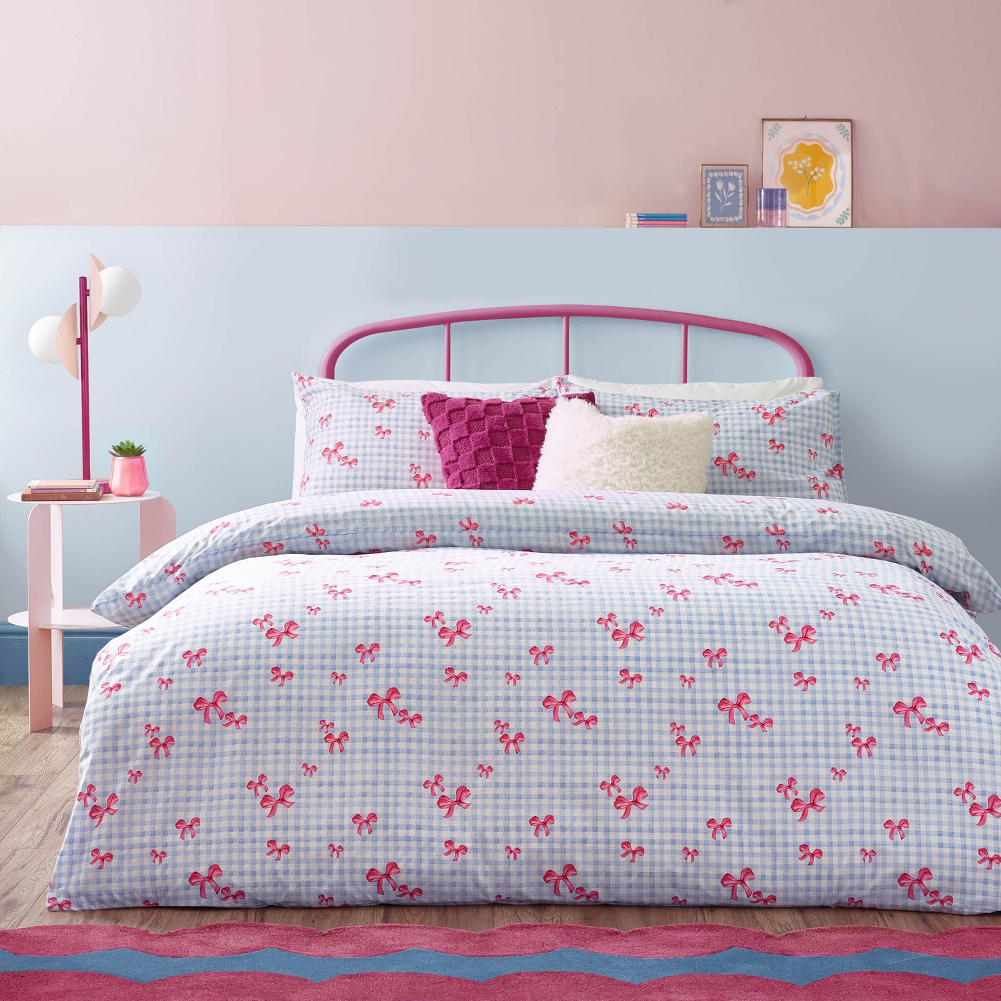 GINGHAM BOWS KING SIZE DUVET SET BLUE