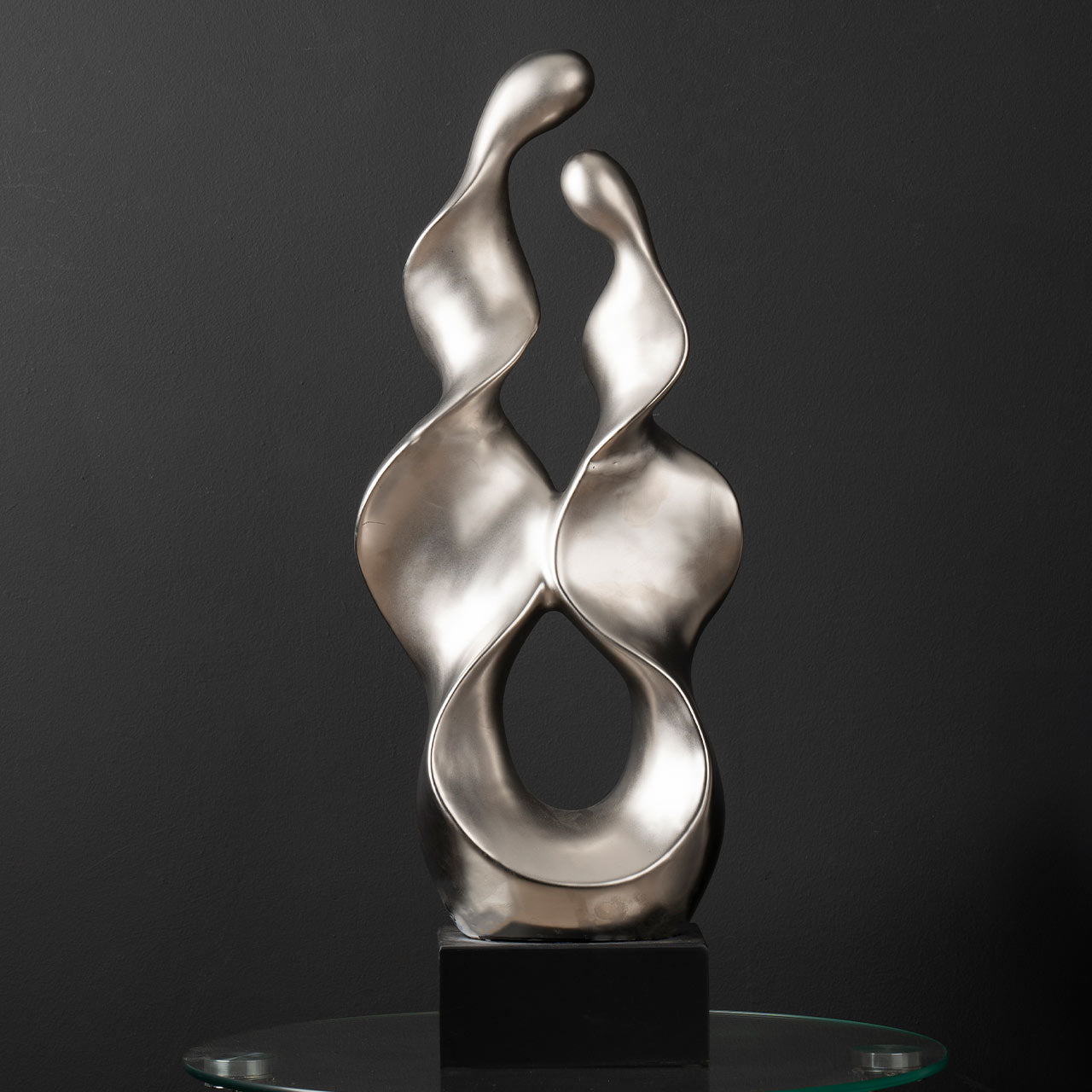 69cm Matte Silver Abstract Sculpture On Black Stand