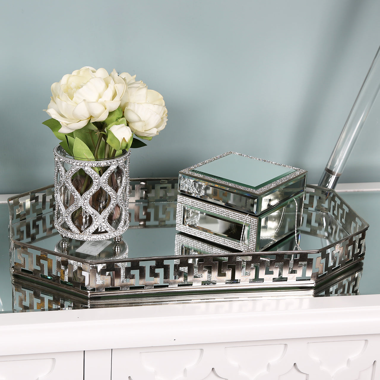 45cm Ariana Chrome And Mirror Tray