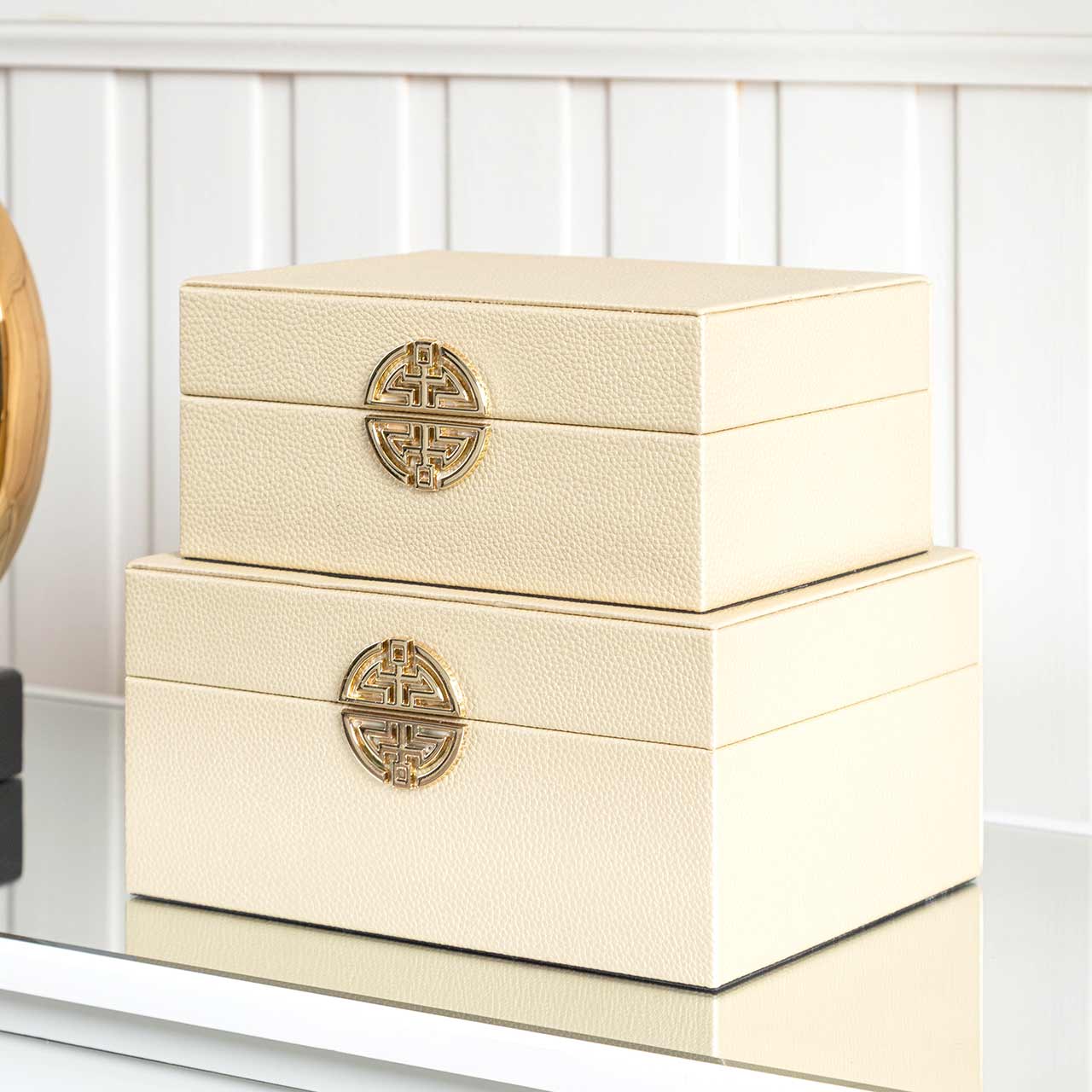 Set Of 2 Faux Stingray Jewellery Boxes Gold