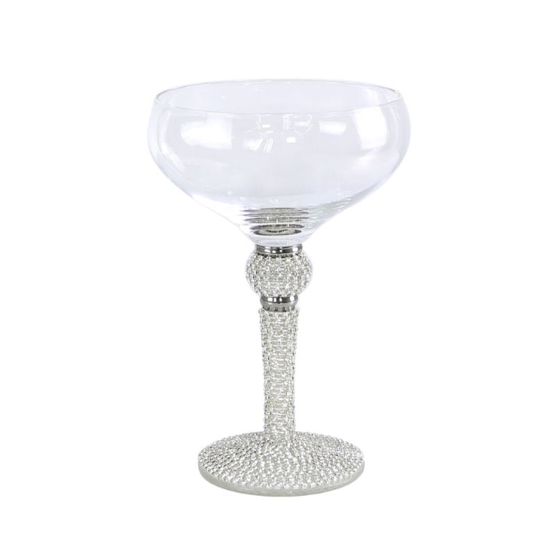 Milano Champagne Saucer Silver Diamante Stem and Ball