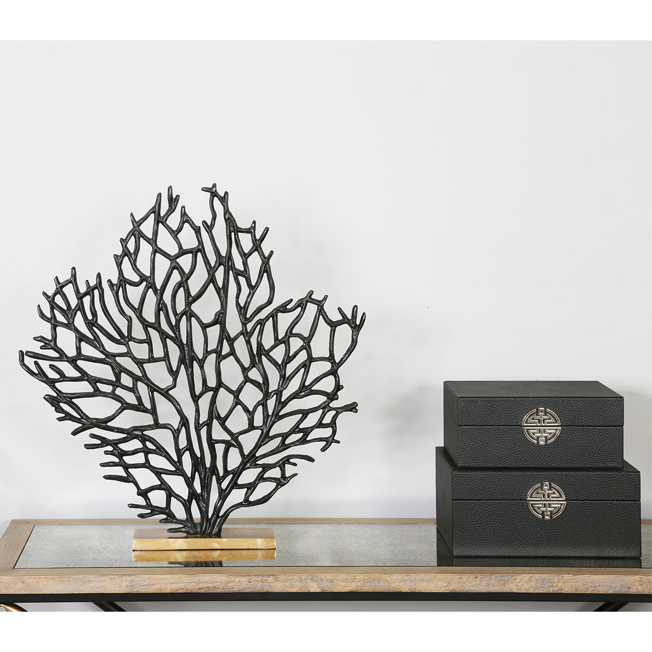 53cm Tree Sculpture Black Gold Base