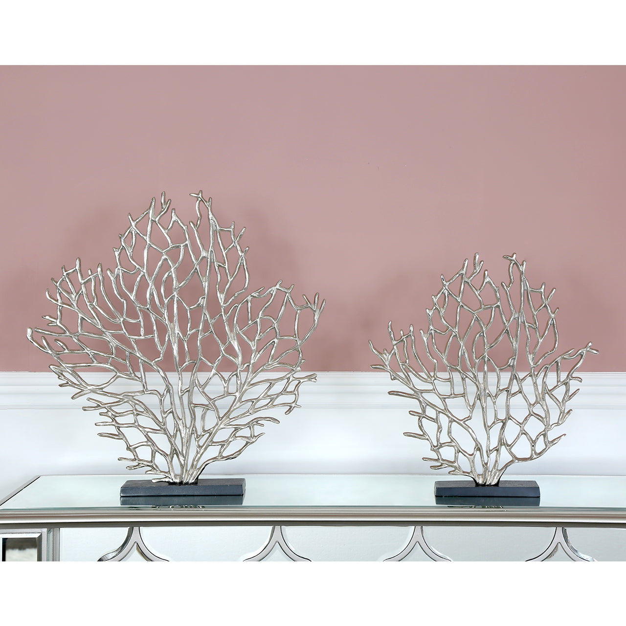 53cm Tree Sculpture Nickel Black Base