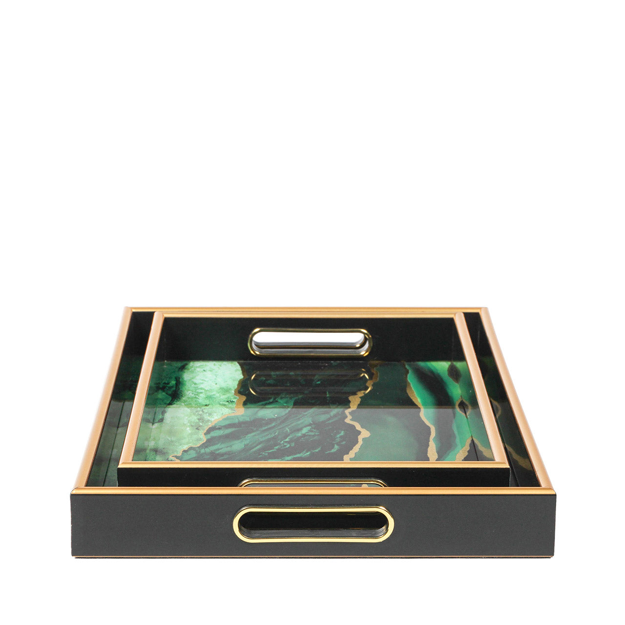 Set of 2 Agate Design Tray Green and Gold