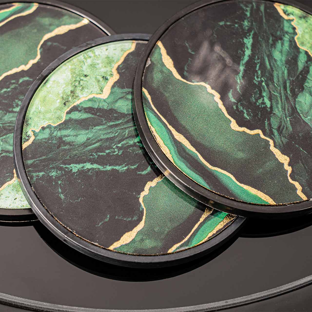Set of 4 Green and Gold Agate Design Coasters