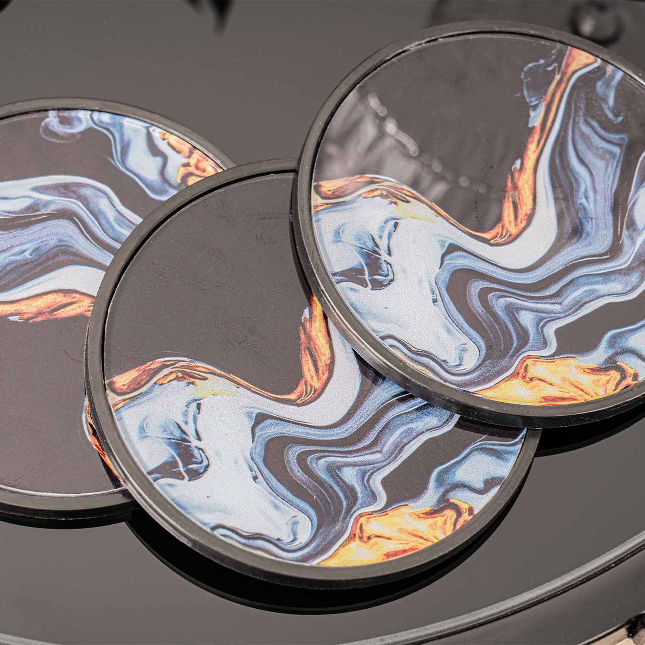 Set of 4 Black Blue Yellow Abstract Design Coasters