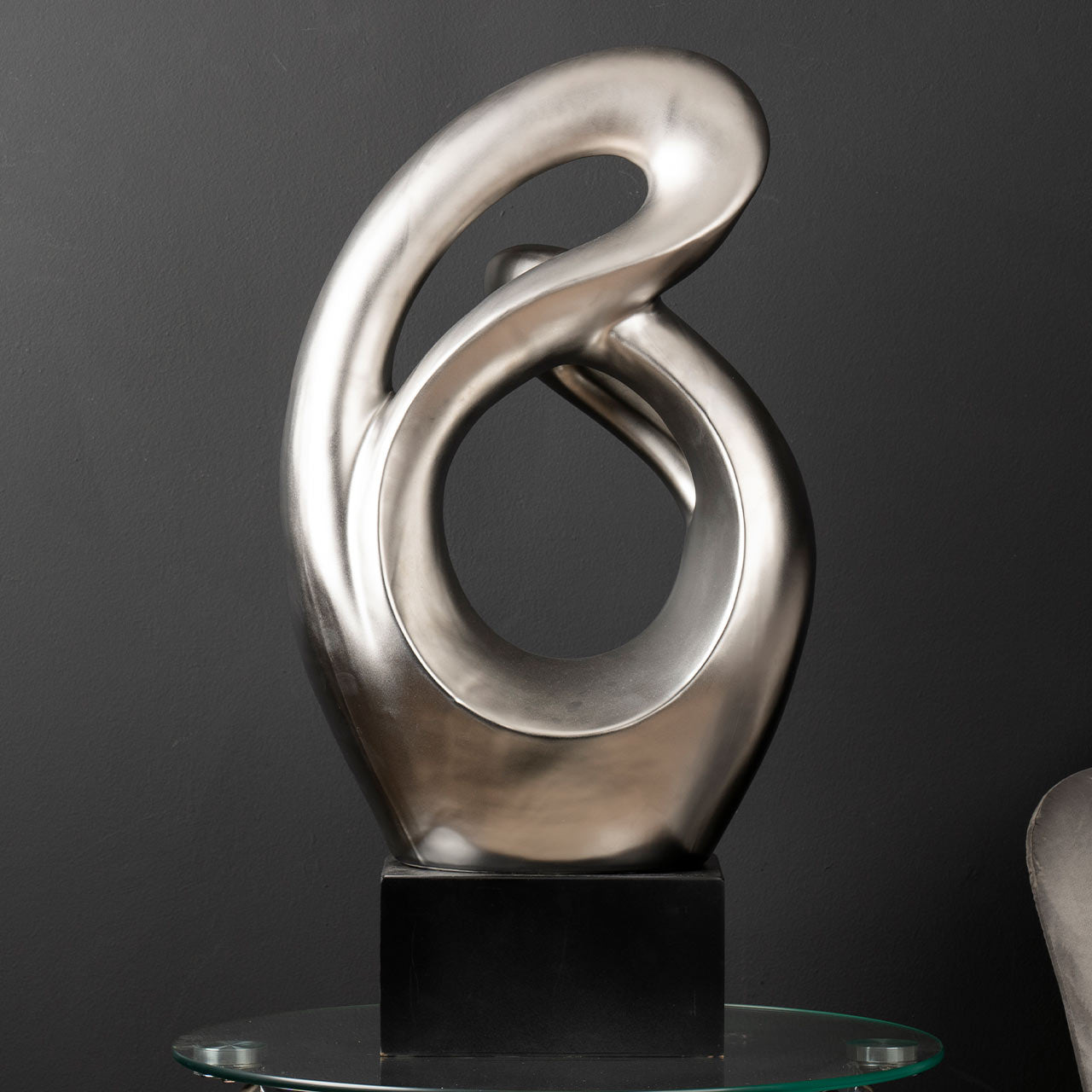 69cm Matte Silver Abstract Sculpture On Black Stand