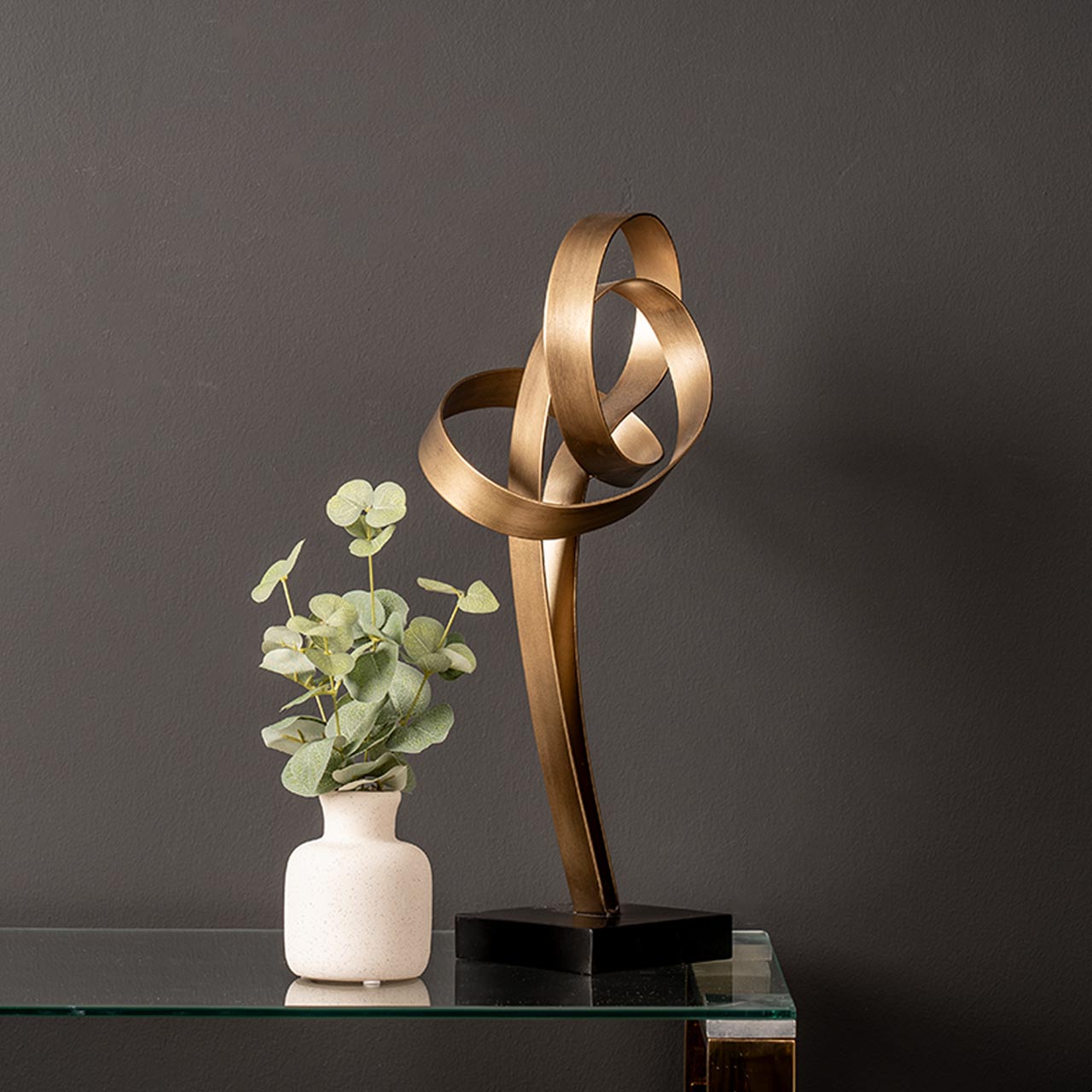 45cm Antique Gold Abstract Sculpture on Black Stand