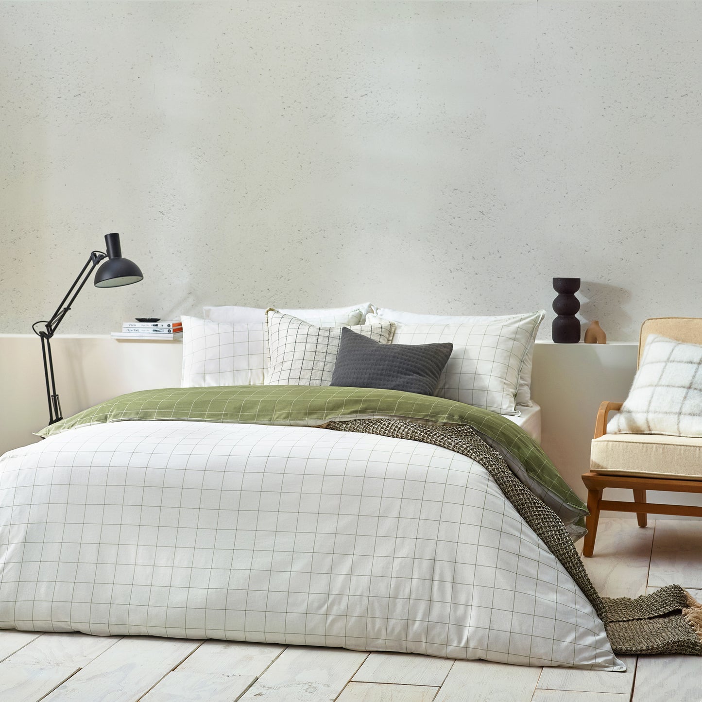 HOWARTH CHECK SUPER KING DUVET SET MOSS/NATURAL