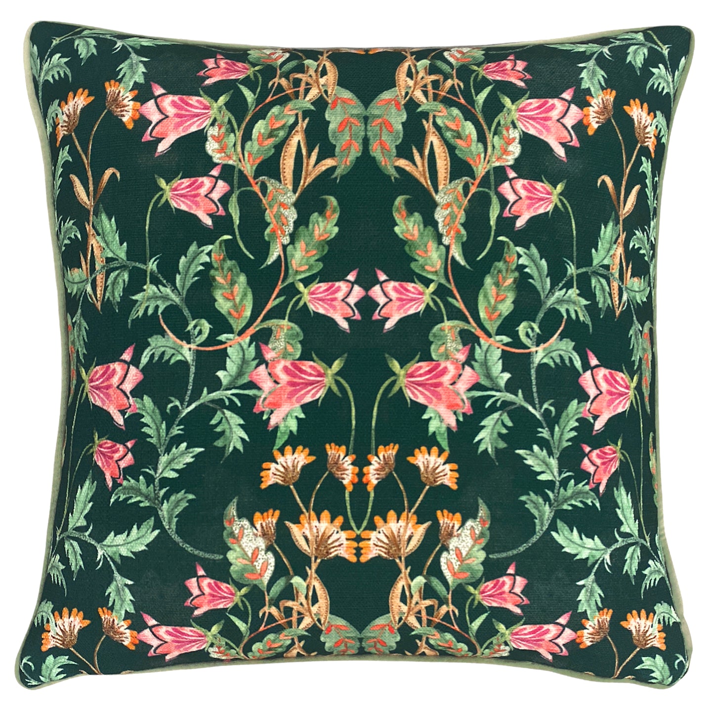 HERITAGE BELL FLOWERS 43X43 FEATHER FILLED CUSHION VIRIDIAN