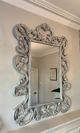 Flower top Carved Mirror Greywash