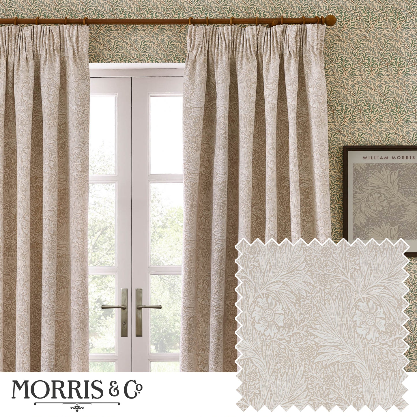 MARIGOLD 167X182 PENCIL PLEAT CURTAINS STONE