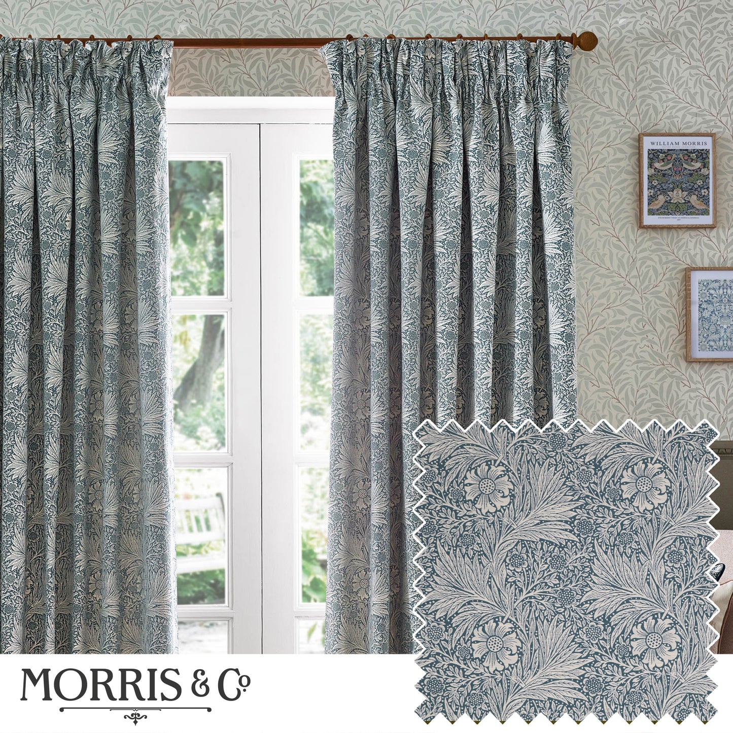 MARIGOLD 228X228 PENCIL PLEAT CURTAINS INDIGO