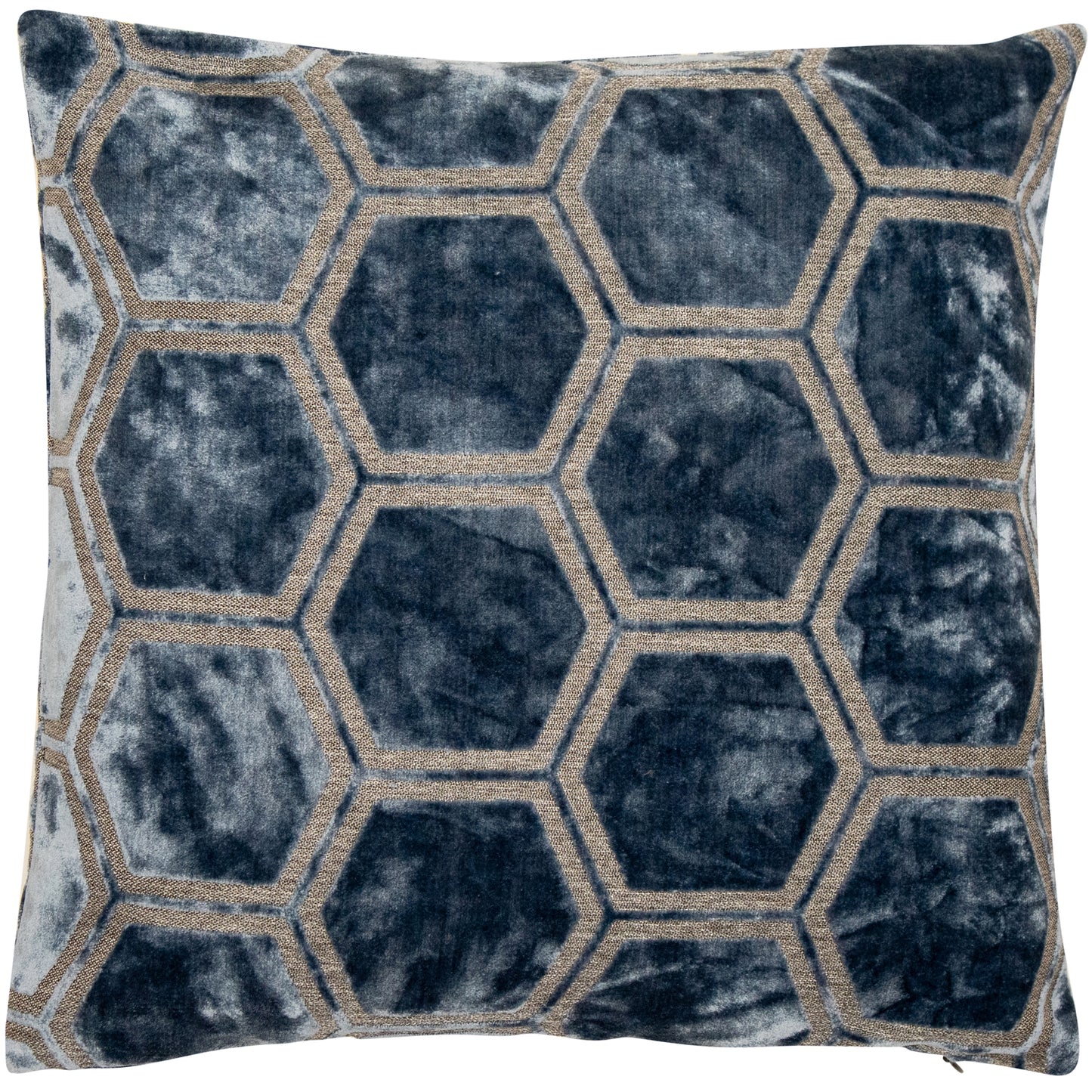 LARGE HEXAGON CUT VELVET BLUE 56 X 56