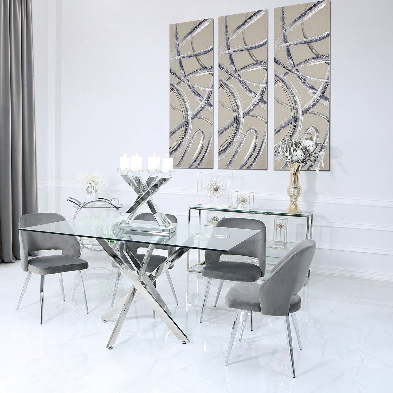 Nova 160cm Chrome And Glass Rect Dining Table-Pt1 (Top)