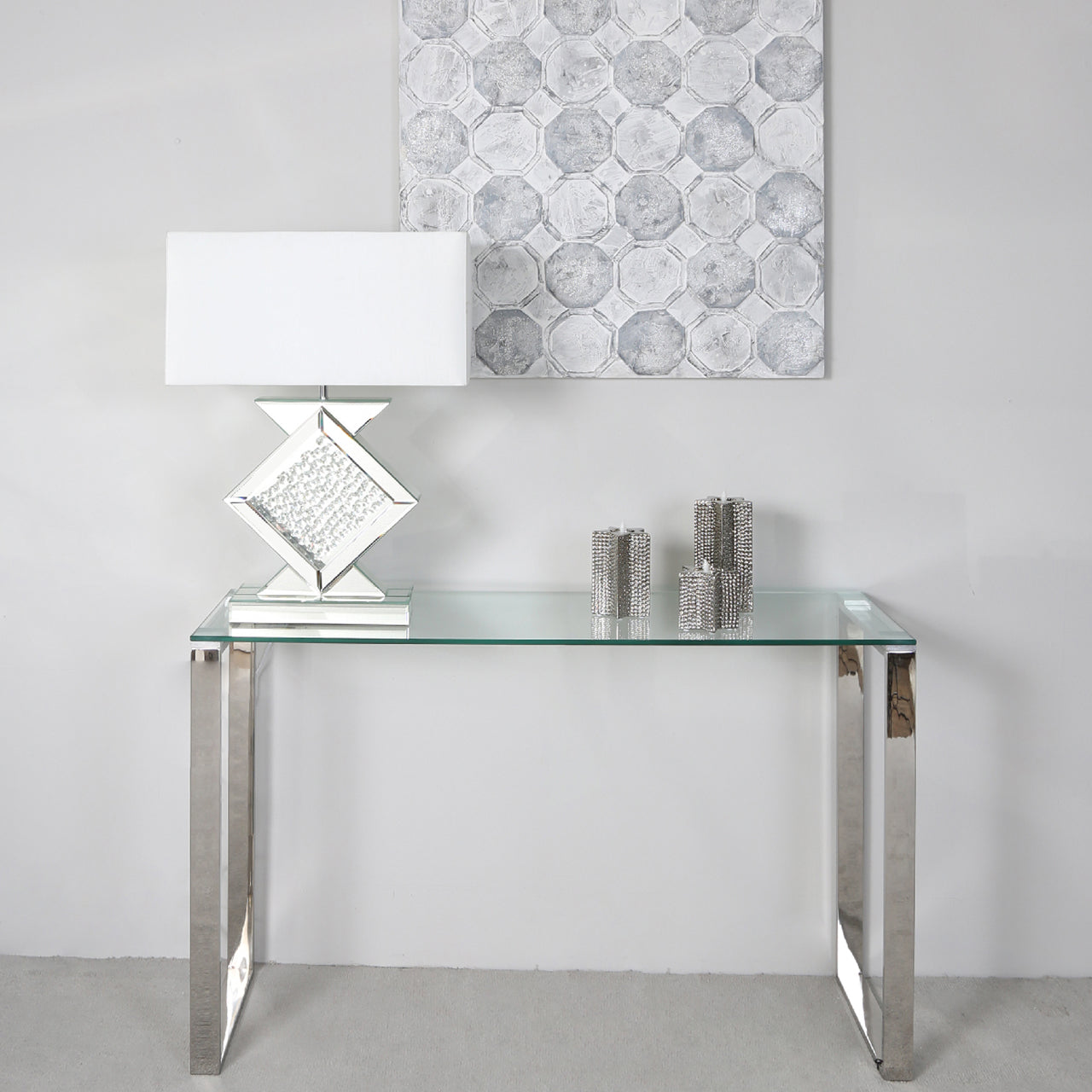 Harry Stainless Steel Console Table Clear Glass Top