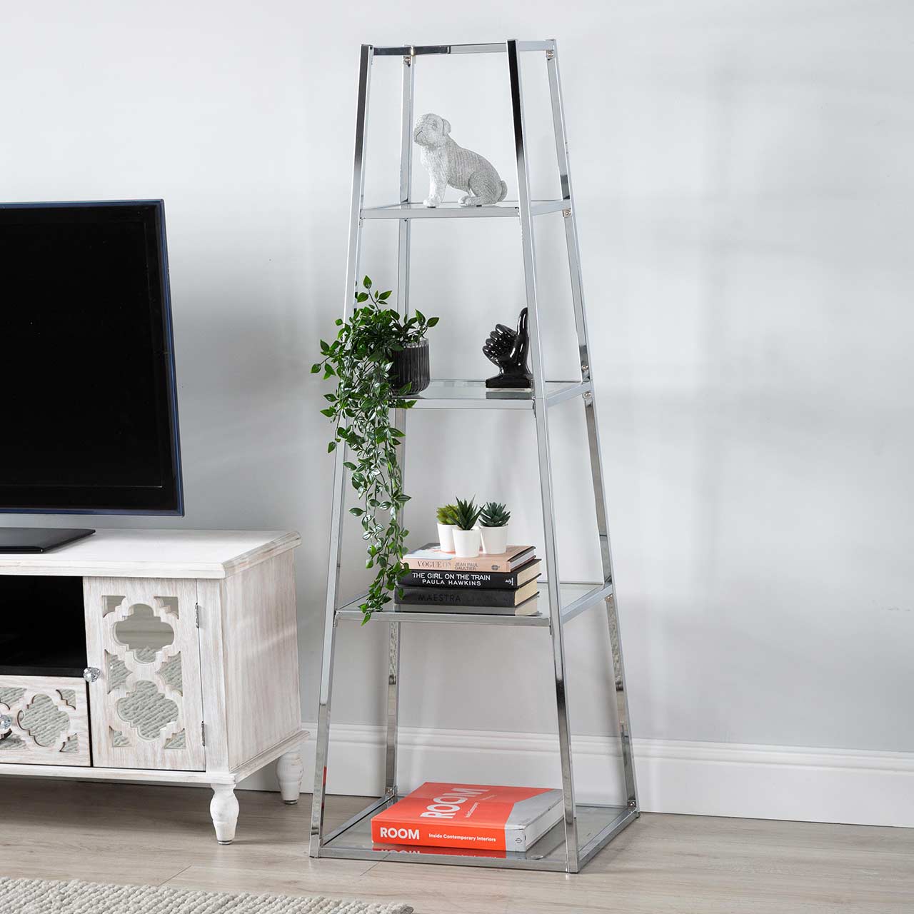 Logan Steel & Clear Glass 4 Tier Ladder Display Unit - KD