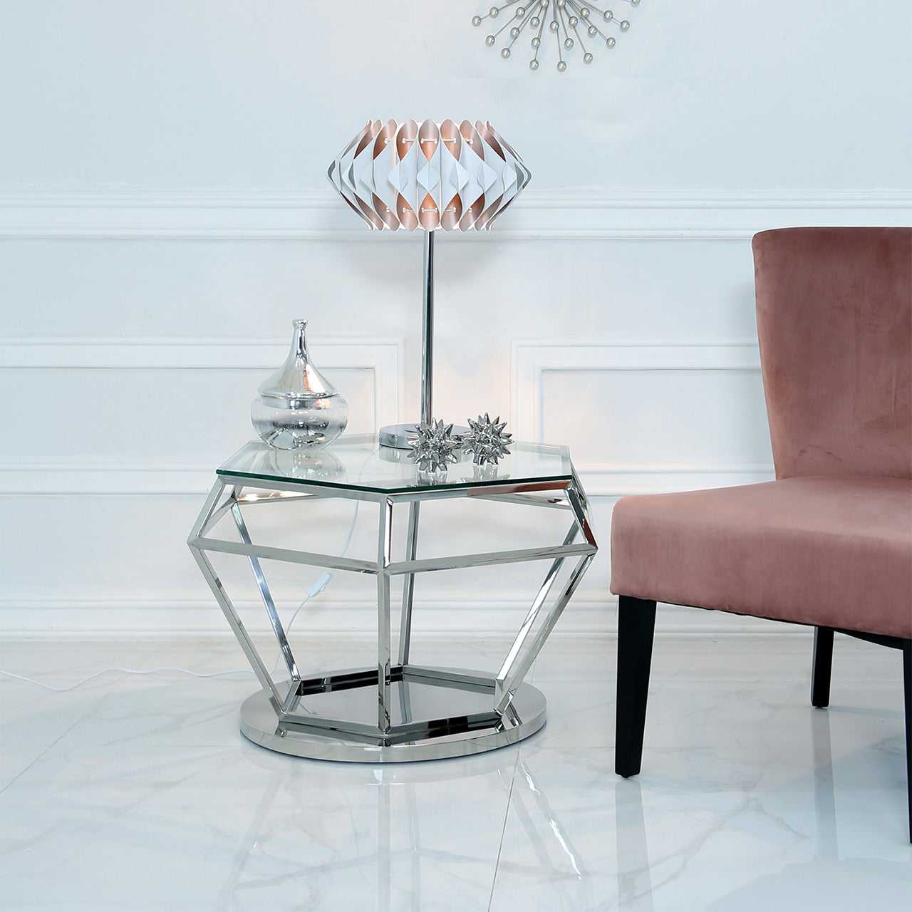 Hexagon Steel & Clear Glass Coffee Table