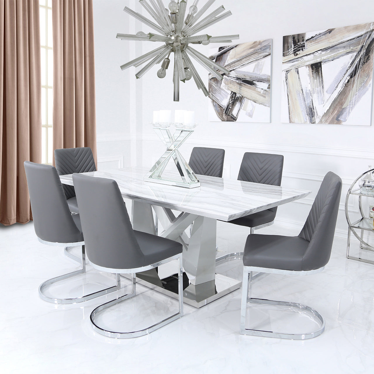 Amara Rect Marble Effect Dining Table White - PT1 Top