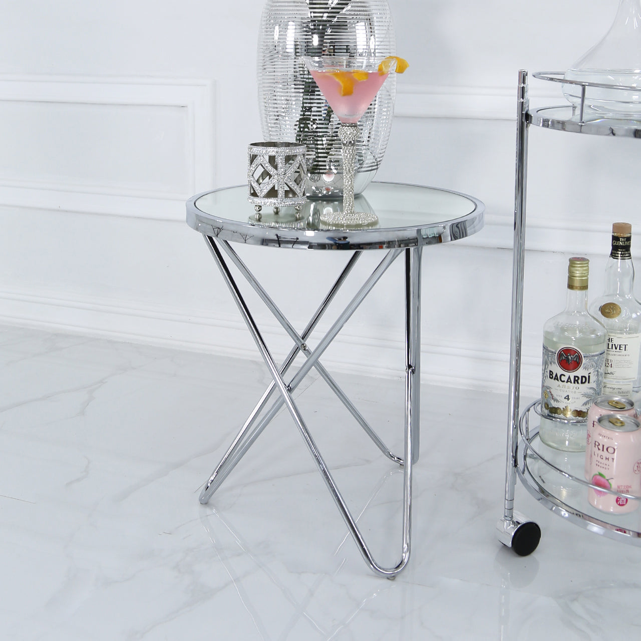 Atom Chrome & Mirror End Table