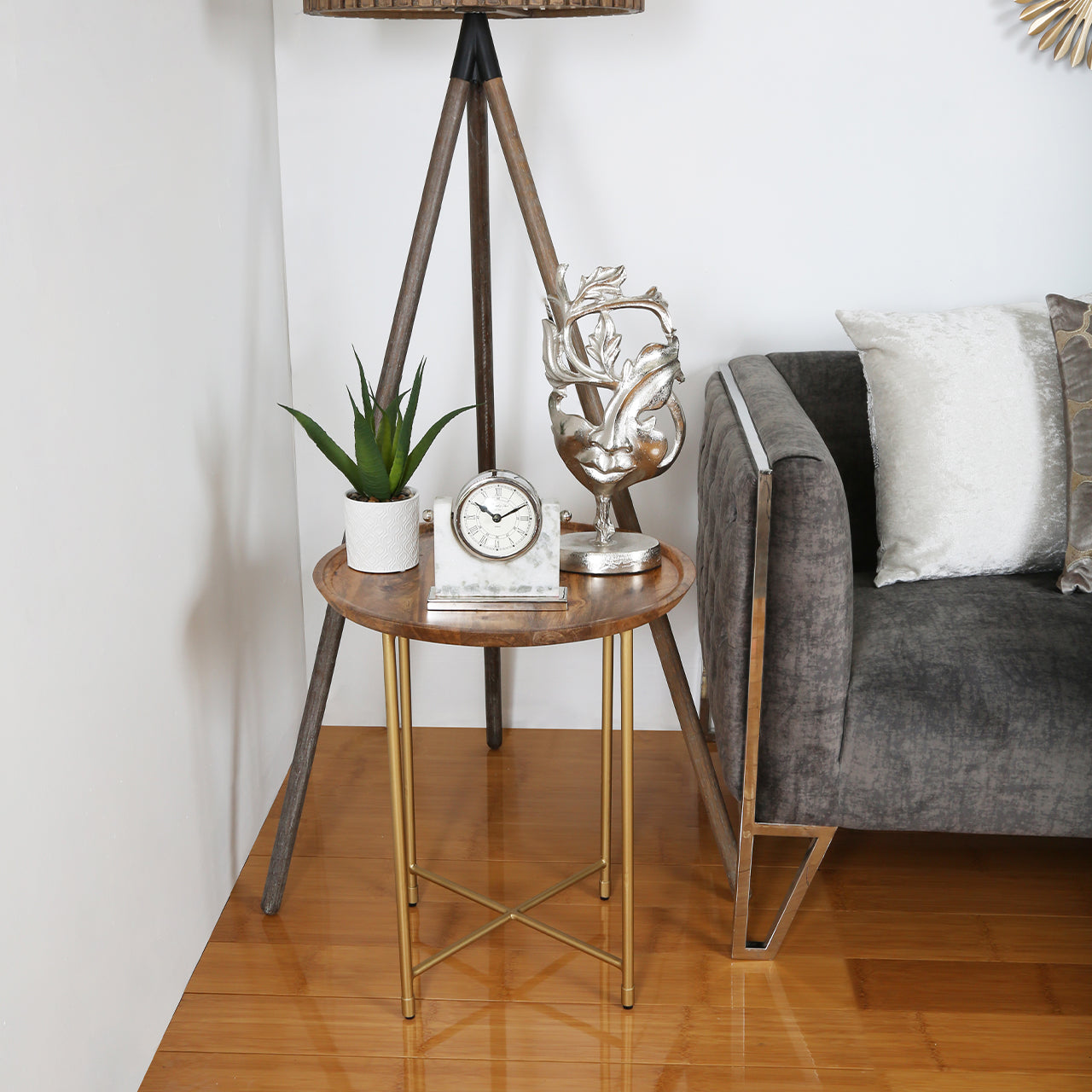 Mira Natural Wood And Gold End Table