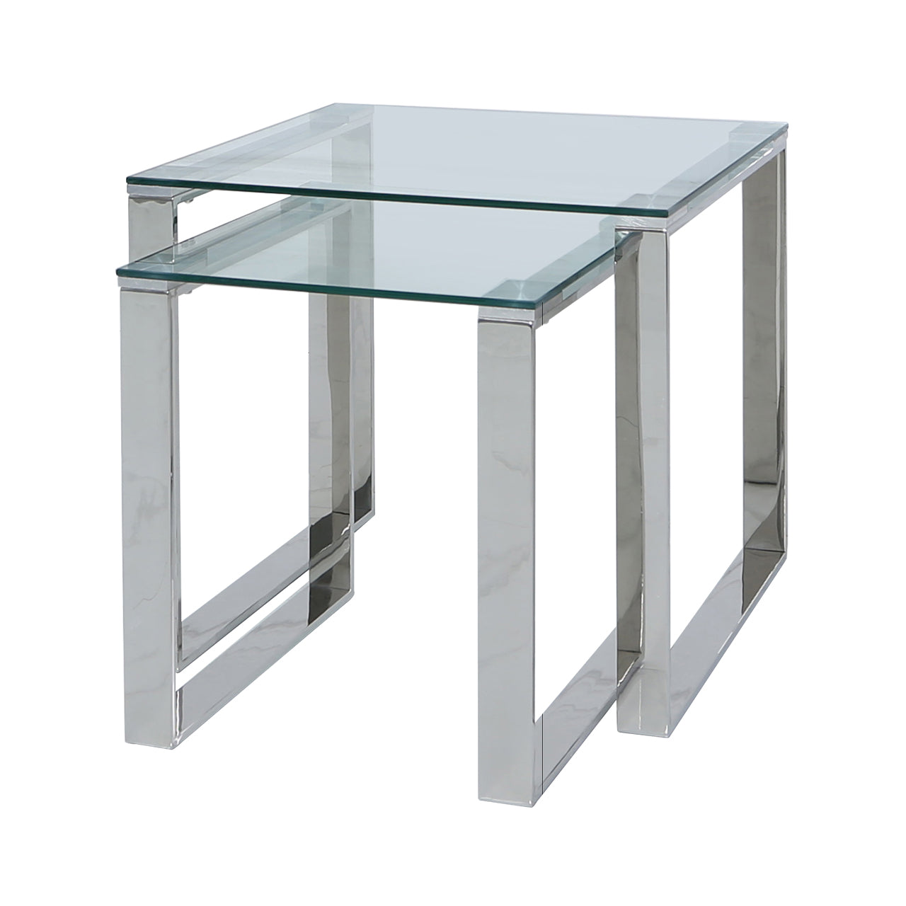 Nest Of 2 Harry End Tables Stainless Steel Glass Top