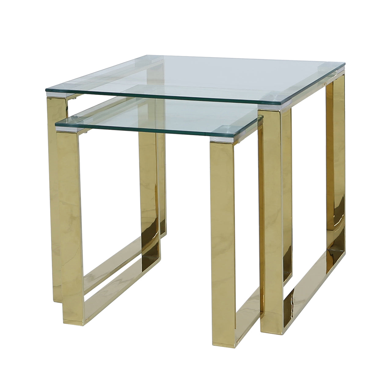 Nest Of 2 Harry End Tables Gold Glass Top