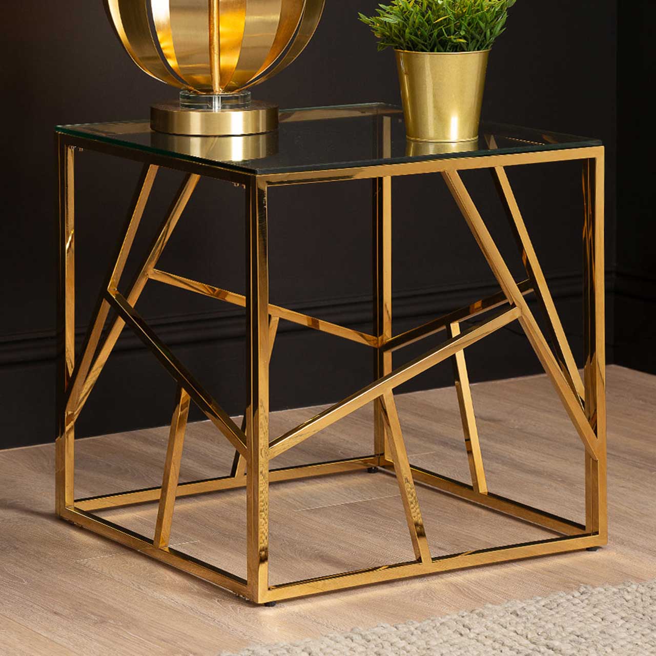 Azaria Gold Metal End Table Glass Top