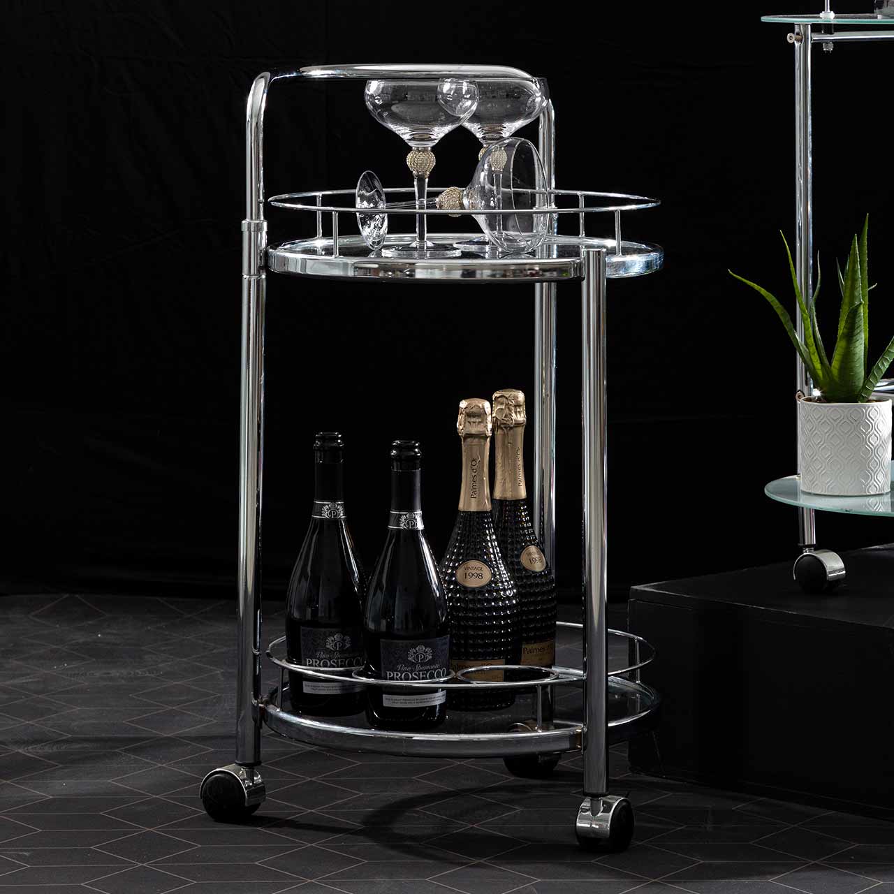 Harry Chrome Metal & Clear Glass Drinks Trolley