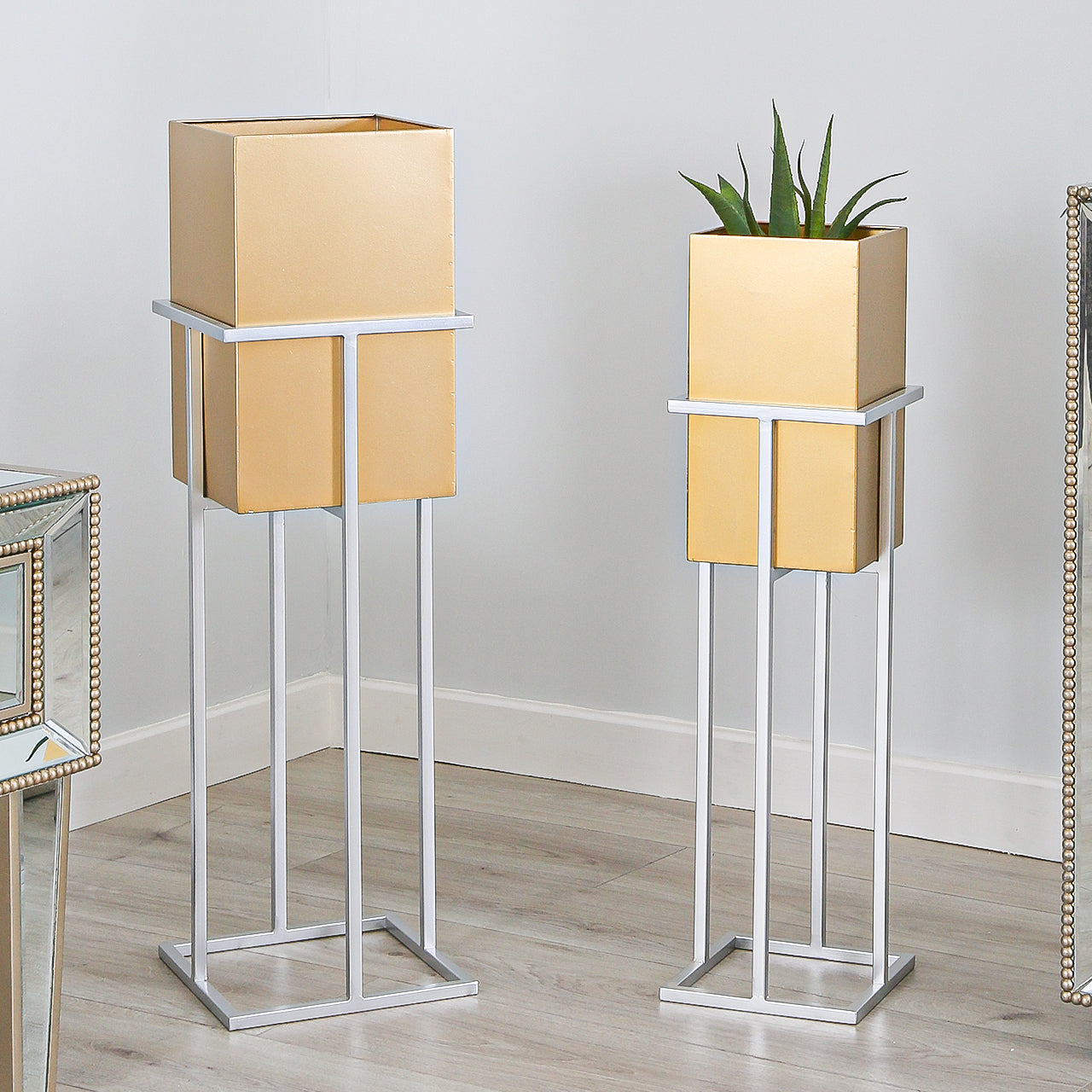 85cm Square Plant Stand Silver Gold Inside