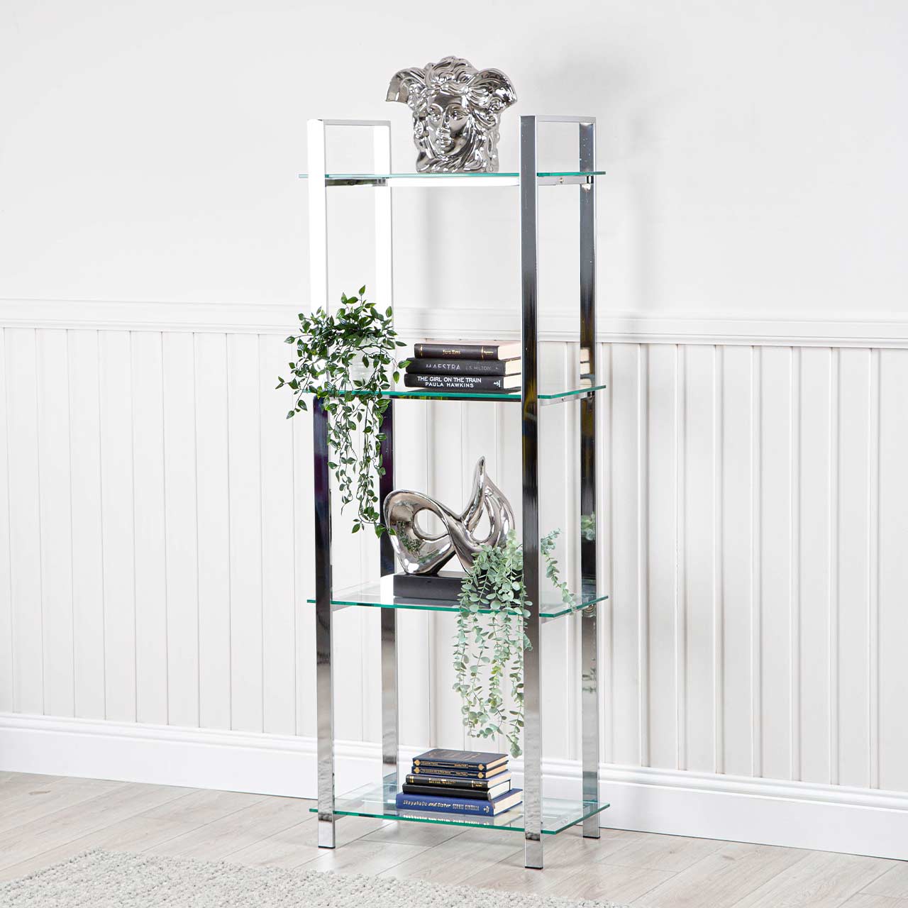 Harry 160cm Chrome and Clear Glass 4 Tier Display Unit - KD