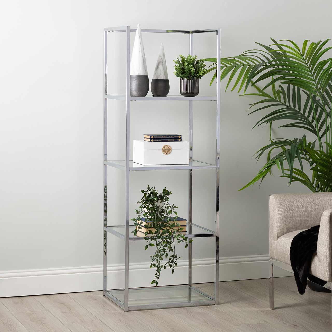 Logan 151.5cm Chrome and Glass 4 Tier Rectangular Display Unit-KD