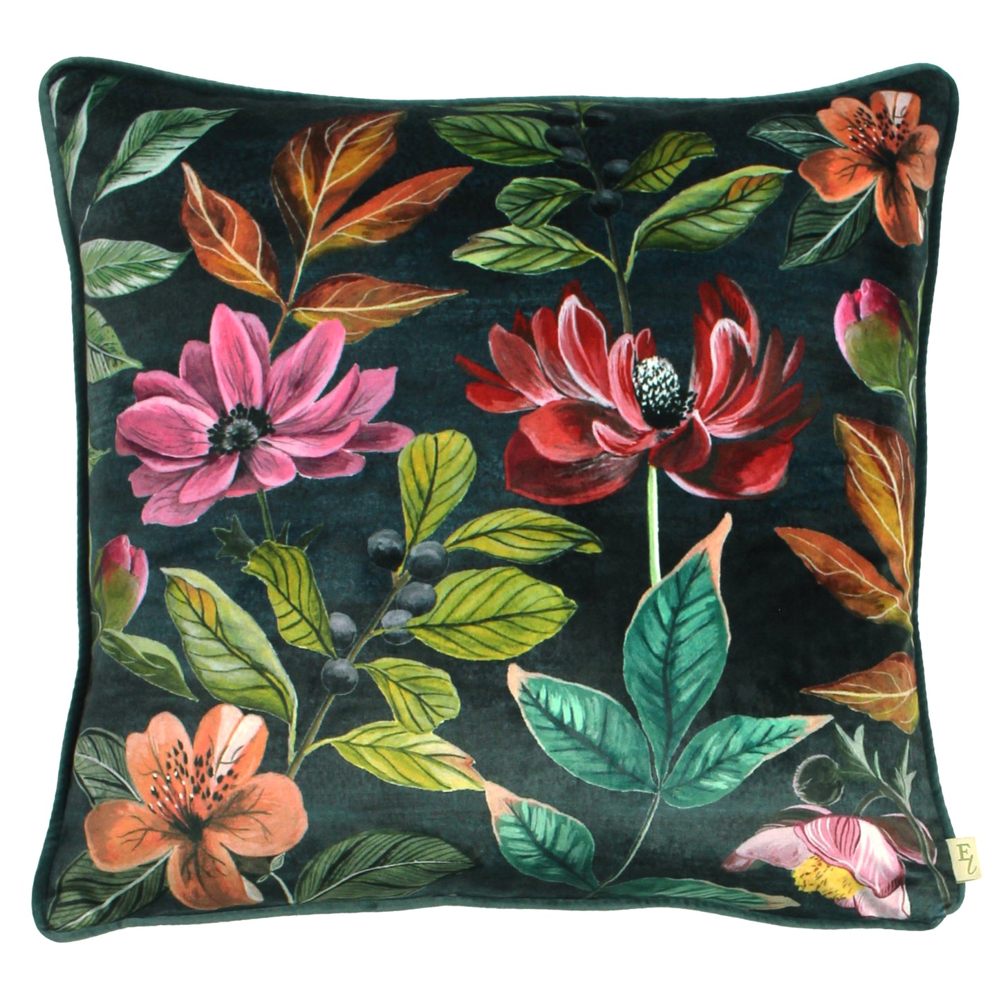 MIDNIGHT GARDEN 43X43 FEATHER FILLED CUSHION WINTER FLORAL