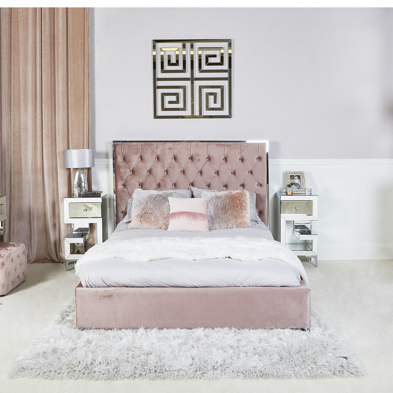 Monaco King Size Bed Frame Rose Pink Part 1