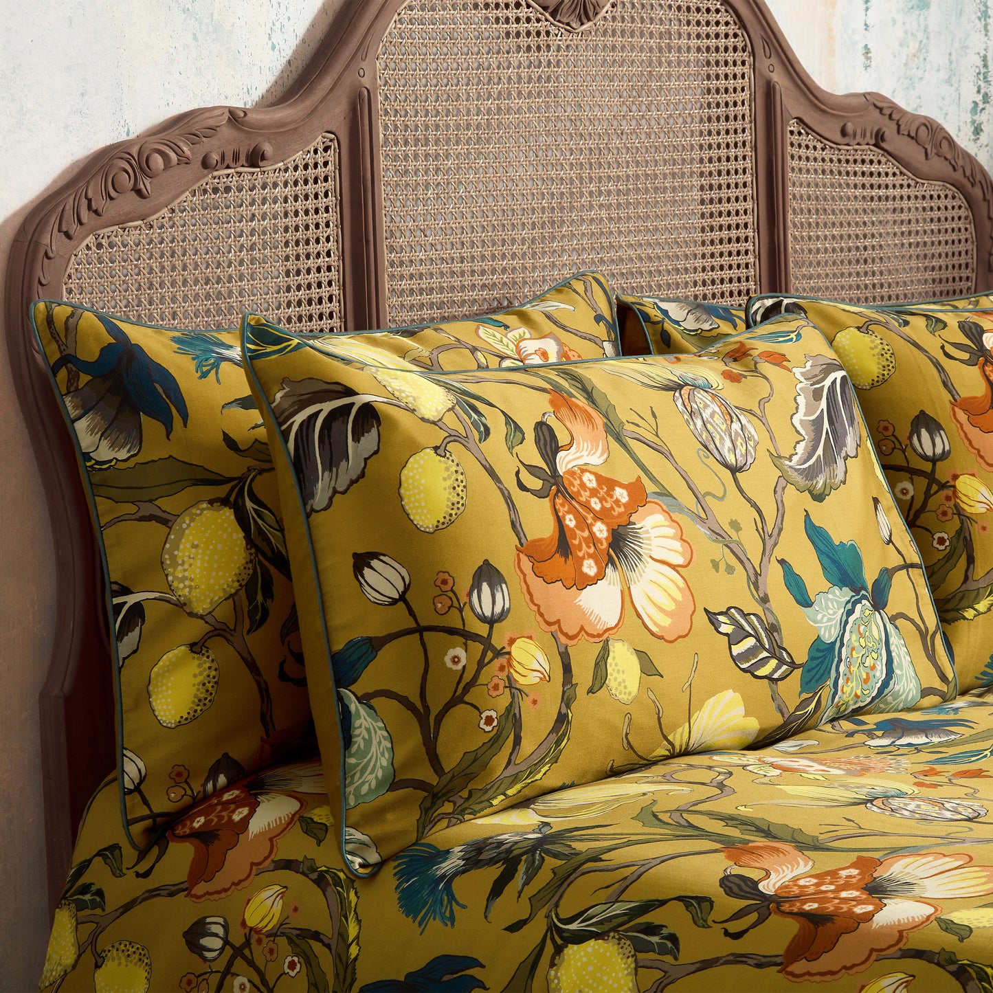 MORTON PIPED PILLOWCASE PAIRS OCHRE