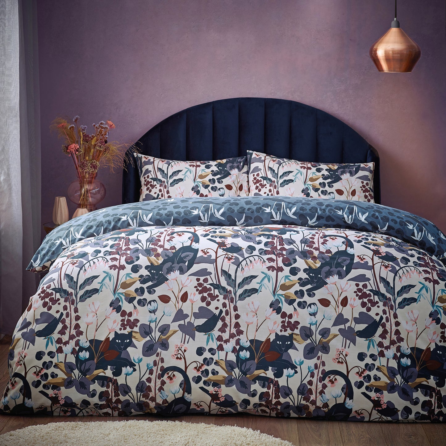 MIDNIGHT PANTHER DOUBLE DUVET SET DUSKY BLUE